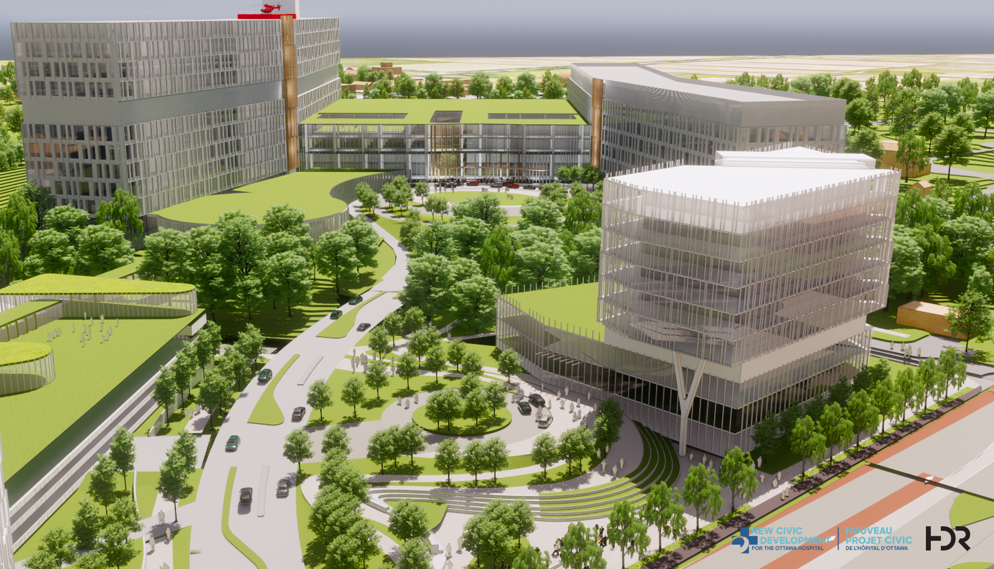 Vue de Entrée principale de nouveau projet Civic et la tour de recherche de l’avenue Carling